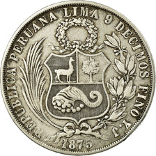 Monnaie, Pérou, SOUTH PERU, Sol, 1875, Lima, TTB, Argent, KM:196.3
