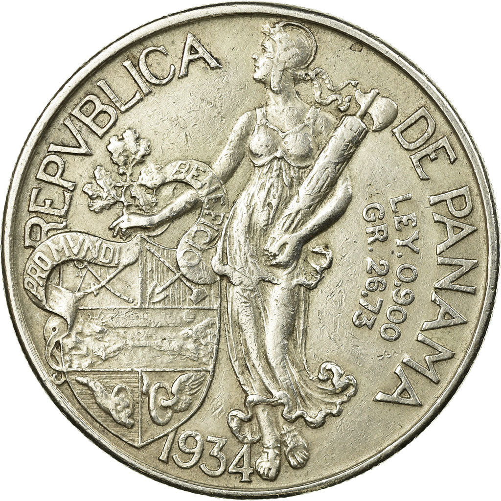 Coin, Panama, Balboa, 1934, AU(50-53), Silver, KM:13