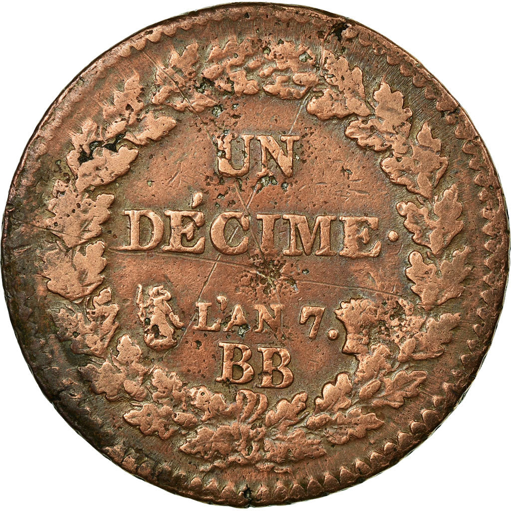 Coin, France, Dupré, Decime, 1798, Strasbourg, VF(30-35), Bronze, KM:644.4
