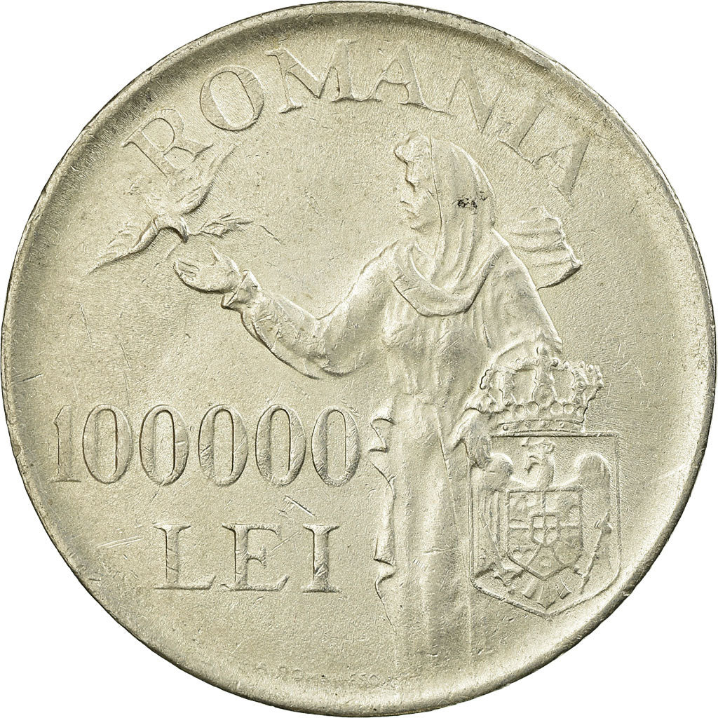 Coin, Romania, Mihai I, 100000 Lei, 1946, AU(50-53), Silver, KM:71