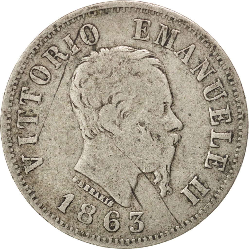 ITALY, 50 Centesimi, 1863, Milan, KM #14.1, VF(20-25), Silver, 2.44