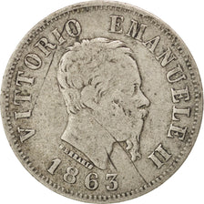 ITALY, 50 Centesimi, 1863, Milan, KM #14.1, VF(20-25), Silver, 2.44