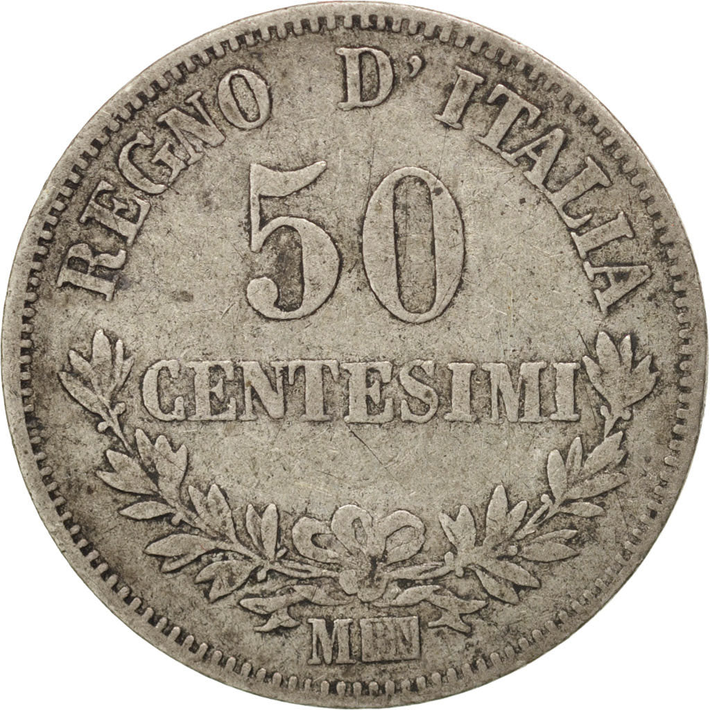 ITALY, 50 Centesimi, 1863, Milan, KM #14.1, VF(20-25), Silver, 2.44
