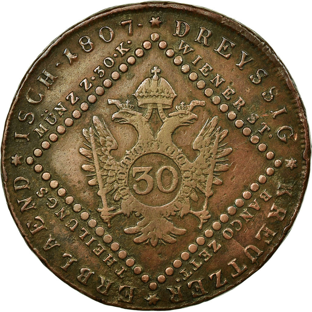 Monnaie, Autriche, Franz II (I), 30 Kreuzer, 1807, Kremnica, TB+, Cuivre,KM 2149