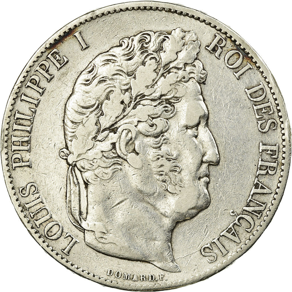 Moneta, Francia, Louis-Philippe, 5 Francs, 1845, Paris, MB+, Argento, KM:749.1