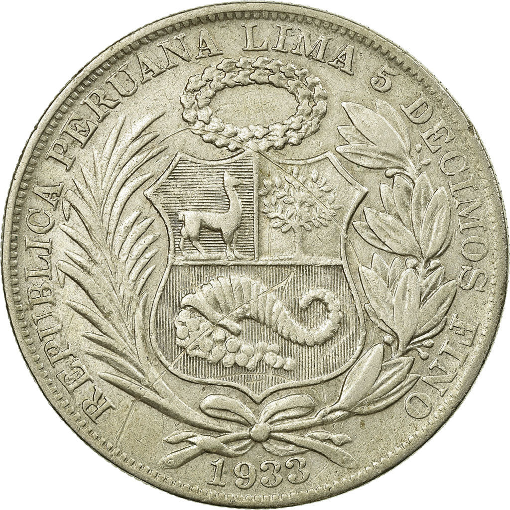 Coin, Peru, Sol, 1933, Lima, AU(50-53), Silver, KM:218.2
