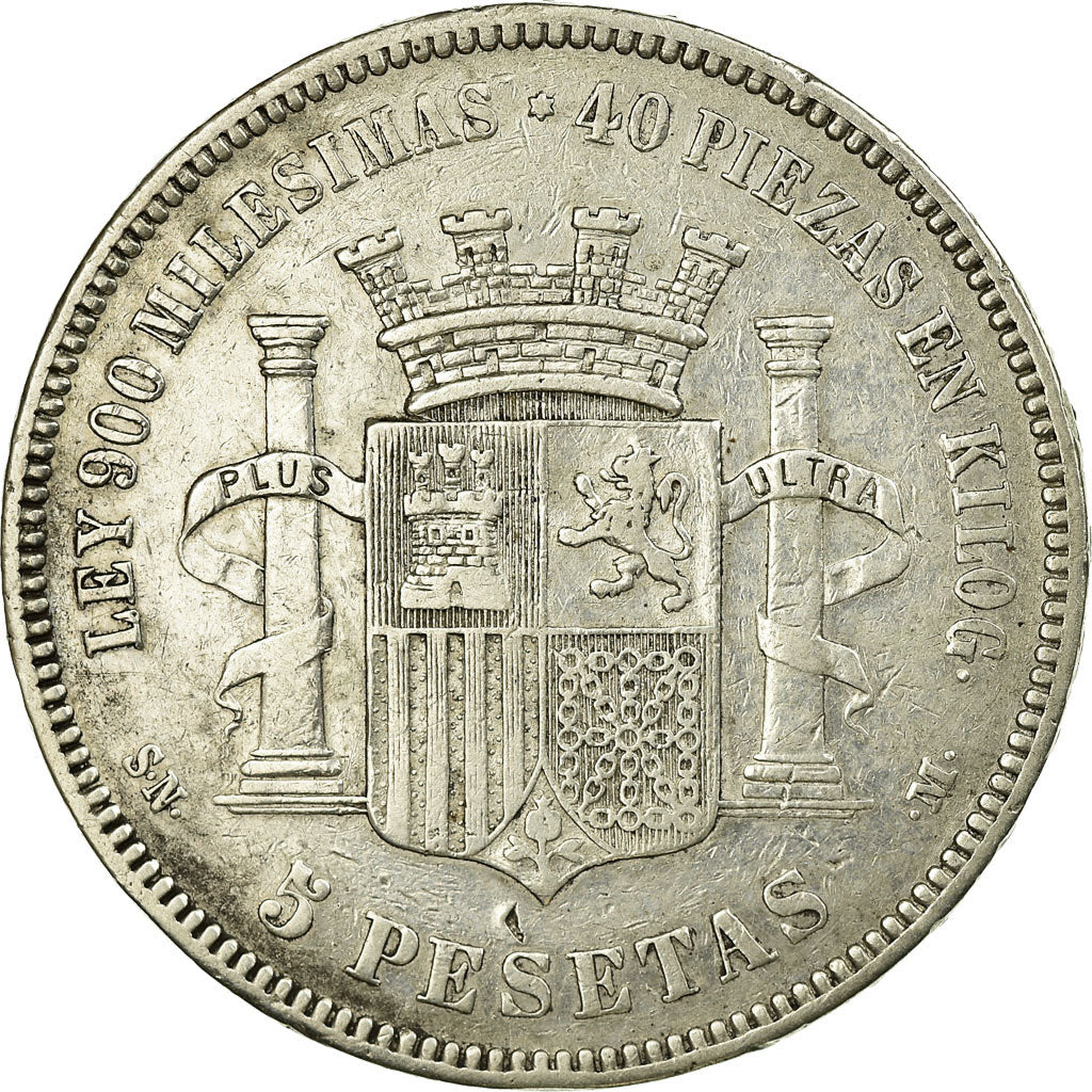 Coin, Spain, Provisional Government, 5 Pesetas, 1870, Madrid, VF(30-35),KM 655