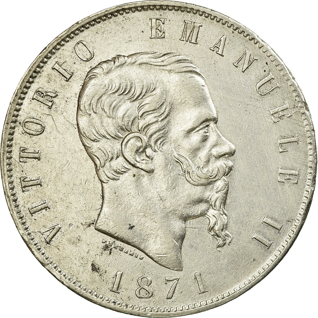 Coin, Italy, Vittorio Emanuele II, 5 Lire, 1871, Milan, AU(50-53), Silver, KM 8.