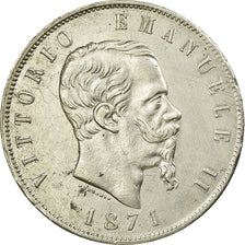 Coin, Italy, Vittorio Emanuele II, 5 Lire, 1871, Milan, AU(50-53), Silver, KM 8.