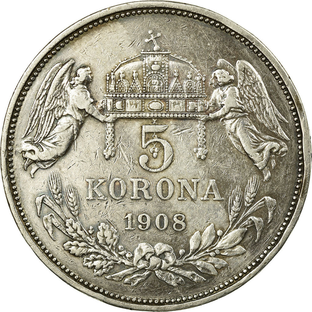 Moeda, Hungria, Franz Joseph I, 5 Korona, 1908, Kormoczbanya, AU(50-53), Prata