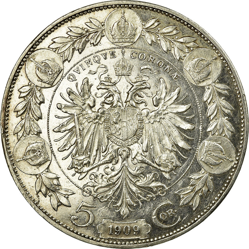 Moneta, Austria, Franz Joseph I, 5 Corona, 1909, AU(50-53), Srebro, KM:2814