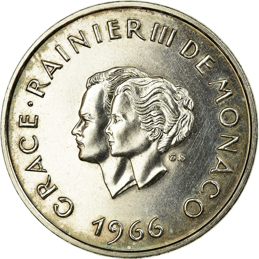 Coin, Monaco, 10 Francs, 1966, MS(60-62), Silver, KM:M1, Gadoury:MC 154