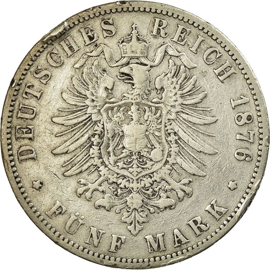 Moneta, Landy niemieckie, PRUSSIA, Wilhelm I, 5 Mark, 1876, Breslau, VF(30-35)