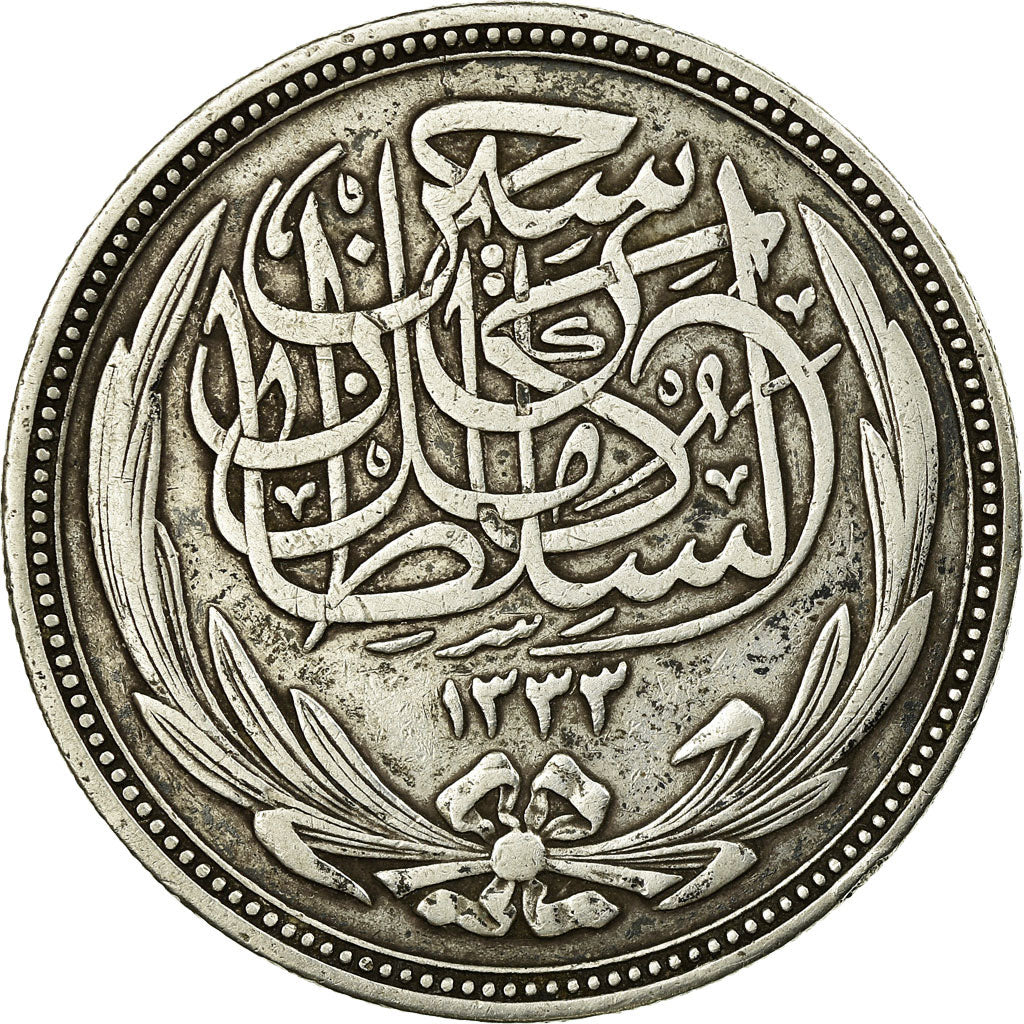 Moneda, Egipto, Hussein Kamil, 20 Piastres, 1917, Birmingham, MBC+, Plata