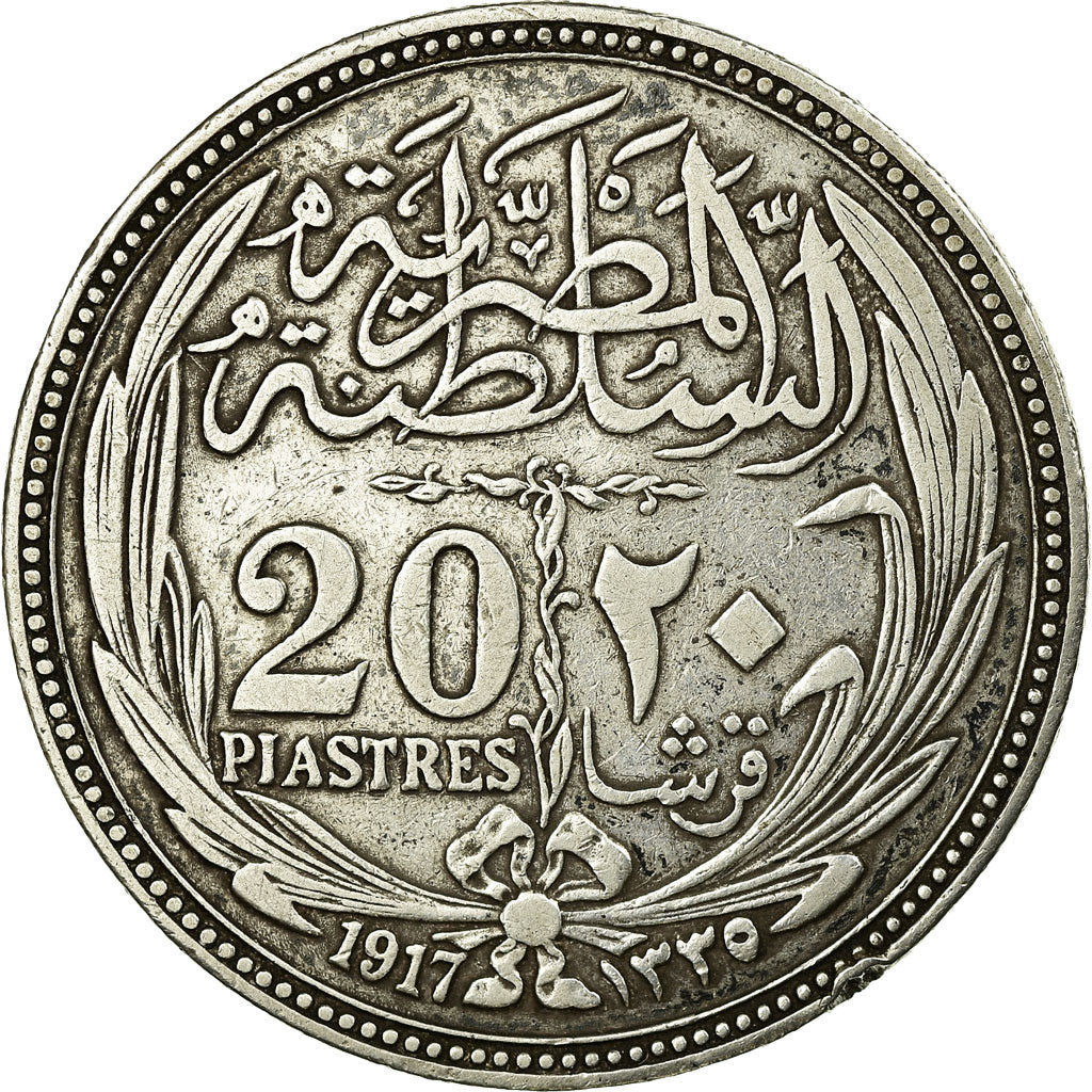 Moneda, Egipto, Hussein Kamil, 20 Piastres, 1917, Birmingham, MBC+, Plata