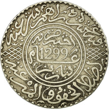 Coin, Morocco, Moulay al-Hasan I, 10 Dirhams, 1881, Paris, AU(50-53),Silver,KM 8
