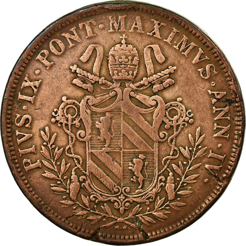 Moneda, Estados italianos, PAPAL STATES, Pius IX, 5 Baiocchi, 1849, Rome, MBC