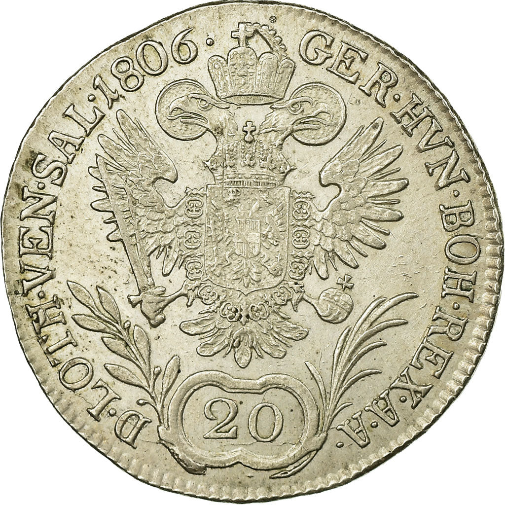 Coin, Austria, Ferdinand I, 20 Kreuzer, 1806, Kremnica, AU(50-53),Silver,KM 2141