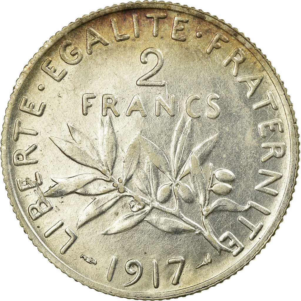 Coin, France, Semeuse, 2 Francs, 1917, Paris, AU(55-58), Silver, KM:845.1
