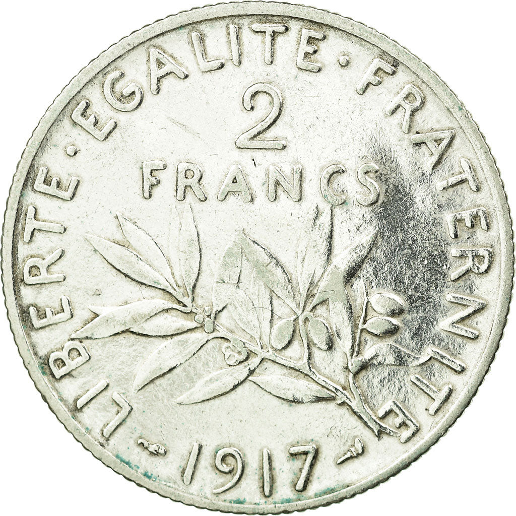 Coin, France, Semeuse, 2 Francs, 1917, Paris, AU(55-58), Silver, KM:845.1