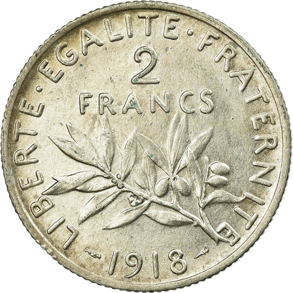 Coin, France, Semeuse, 2 Francs, 1918, Paris, AU(55-58), Silver, KM:845.1
