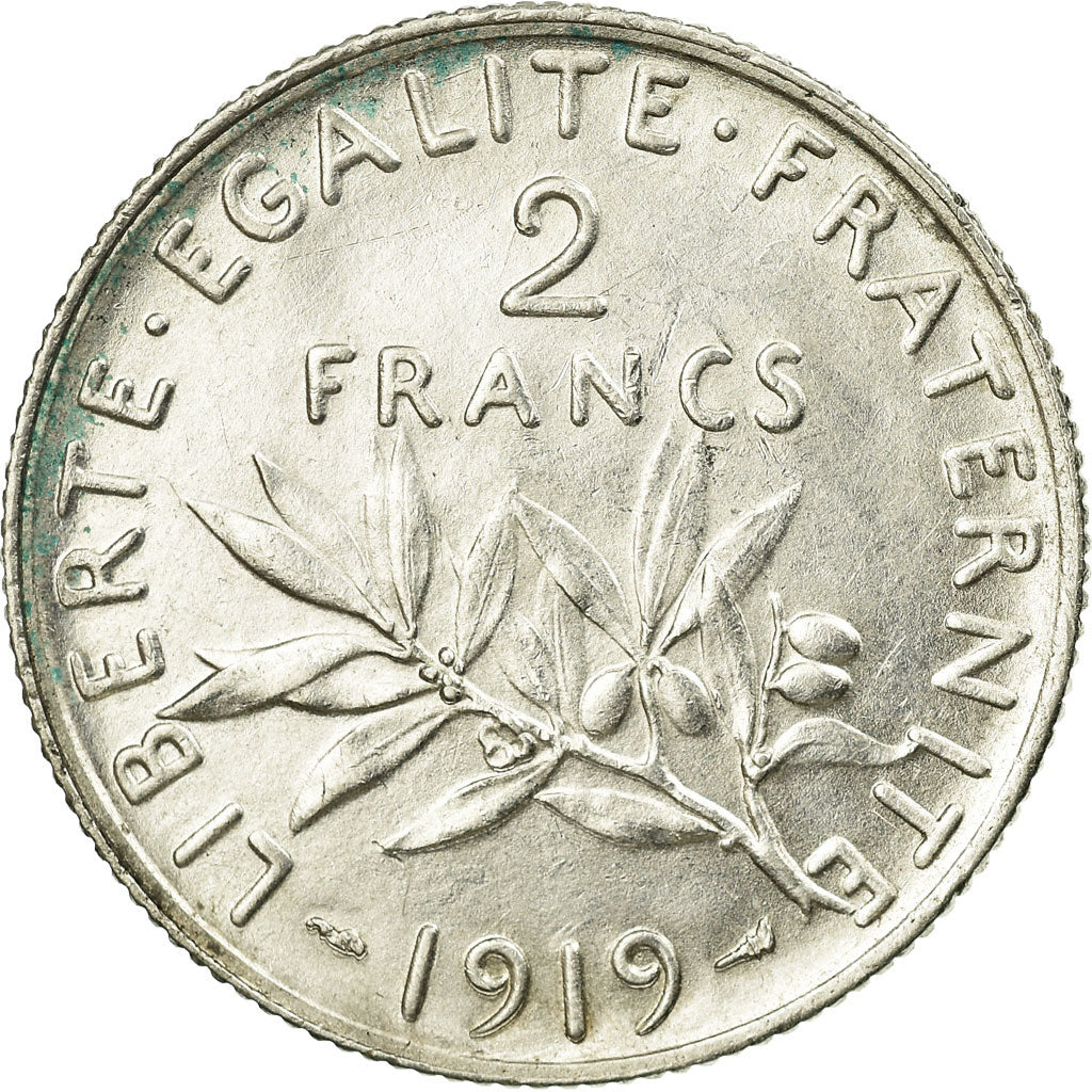 Coin, France, Semeuse, 2 Francs, 1919, Paris, AU(55-58), Silver, KM:845.1