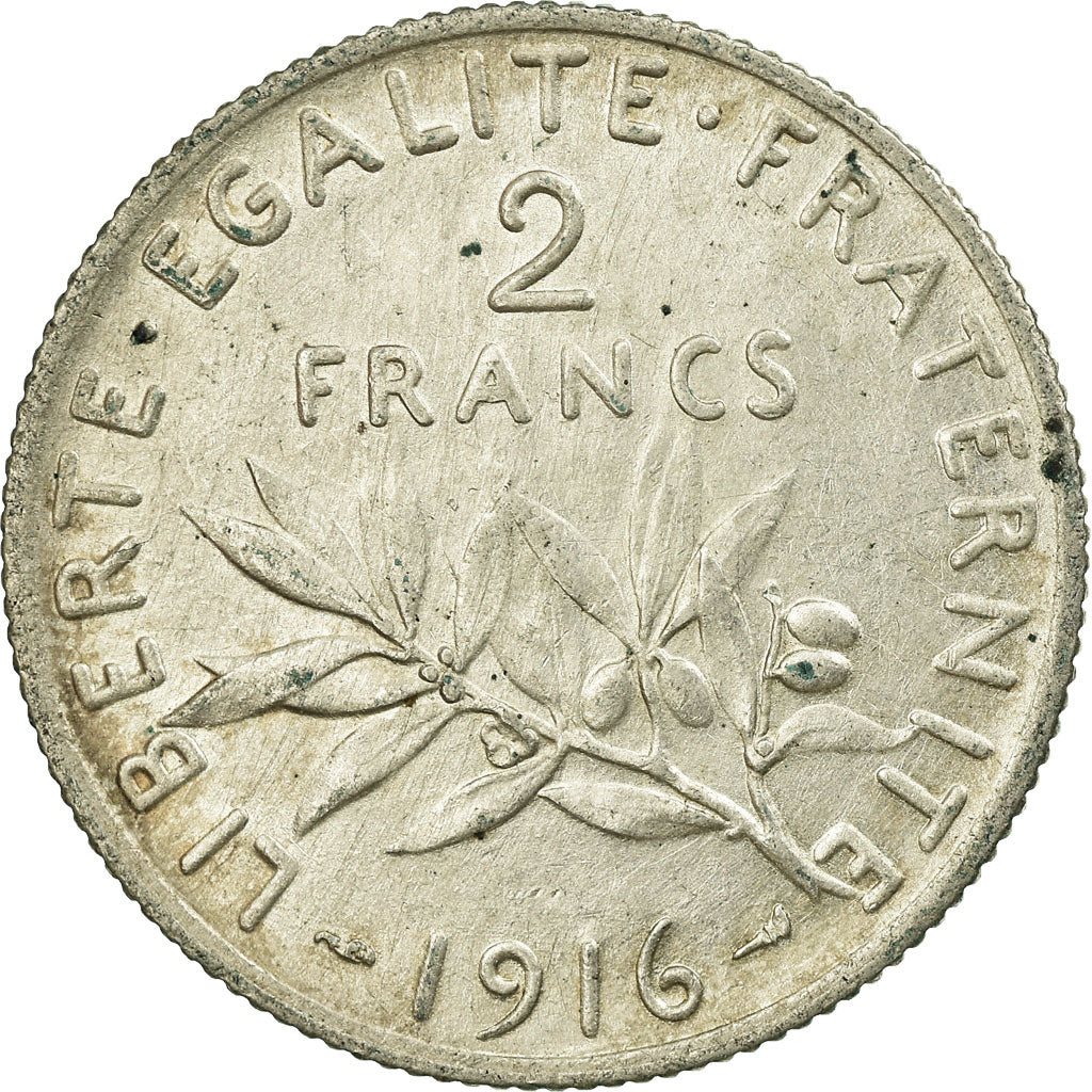 Coin, France, Semeuse, 2 Francs, 1916, Paris, AU(55-58), Silver, KM:845.1