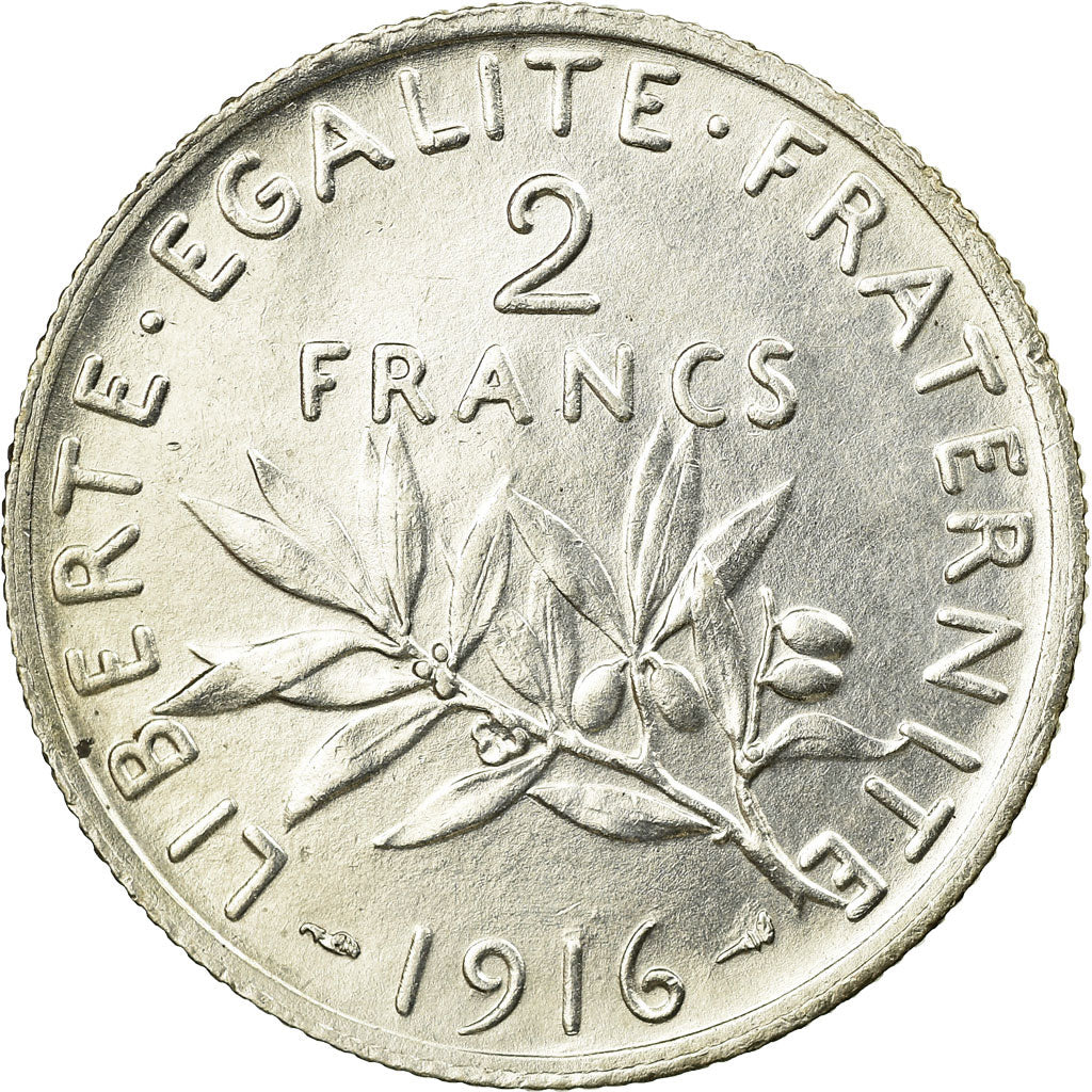 Coin, France, Semeuse, 2 Francs, 1916, Paris, AU(55-58), Silver, KM:845.1