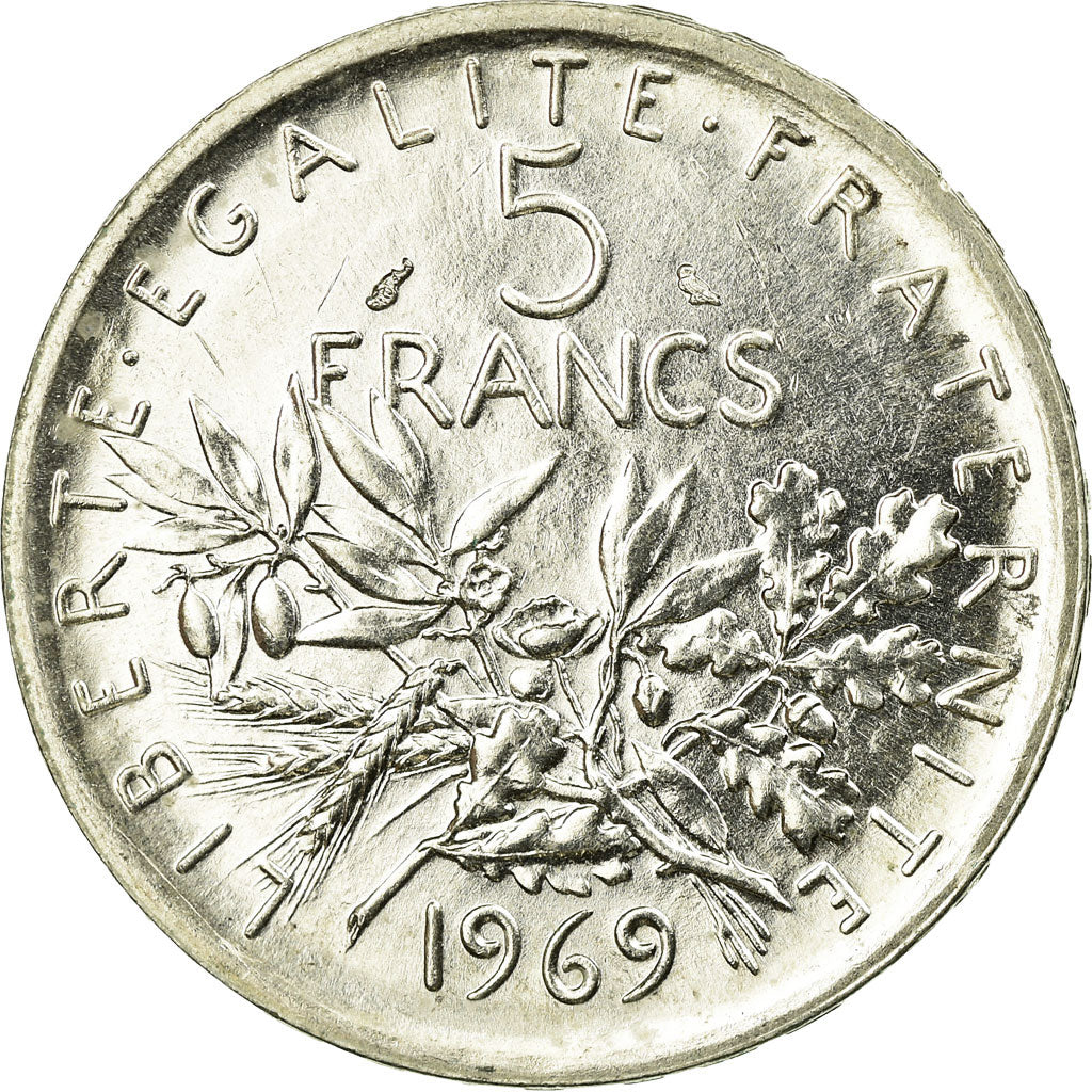 Moneta, Francja, Semeuse, 5 Francs, 1969, AU(55-58), Srebro, KM:926, Gadoury:770