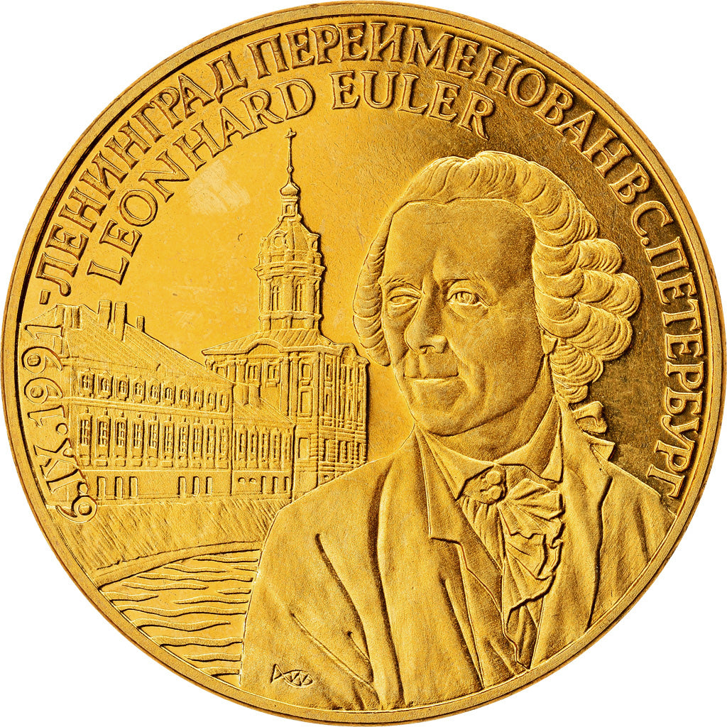 Russia, Medal, Leonhard Euler, 1991, MS(64), Copper-Nickel Gilt