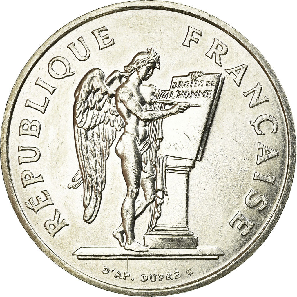Moneta, Francja, Droits de l'Homme, 100 Francs, 1989, AU(55-58), Srebro, KM:970