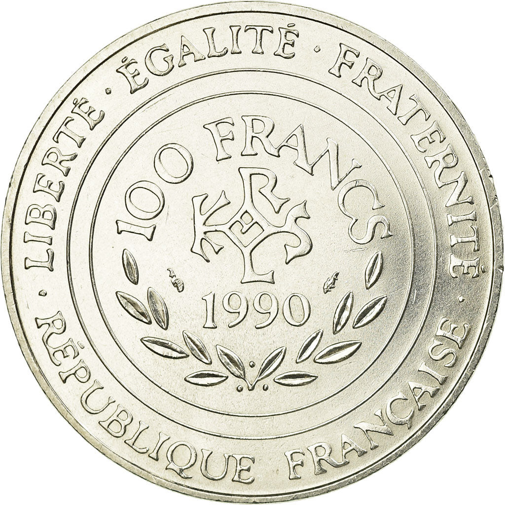 Coin, France, Charlemagne, 100 Francs, 1990, AU(55-58), Silver, KM:982