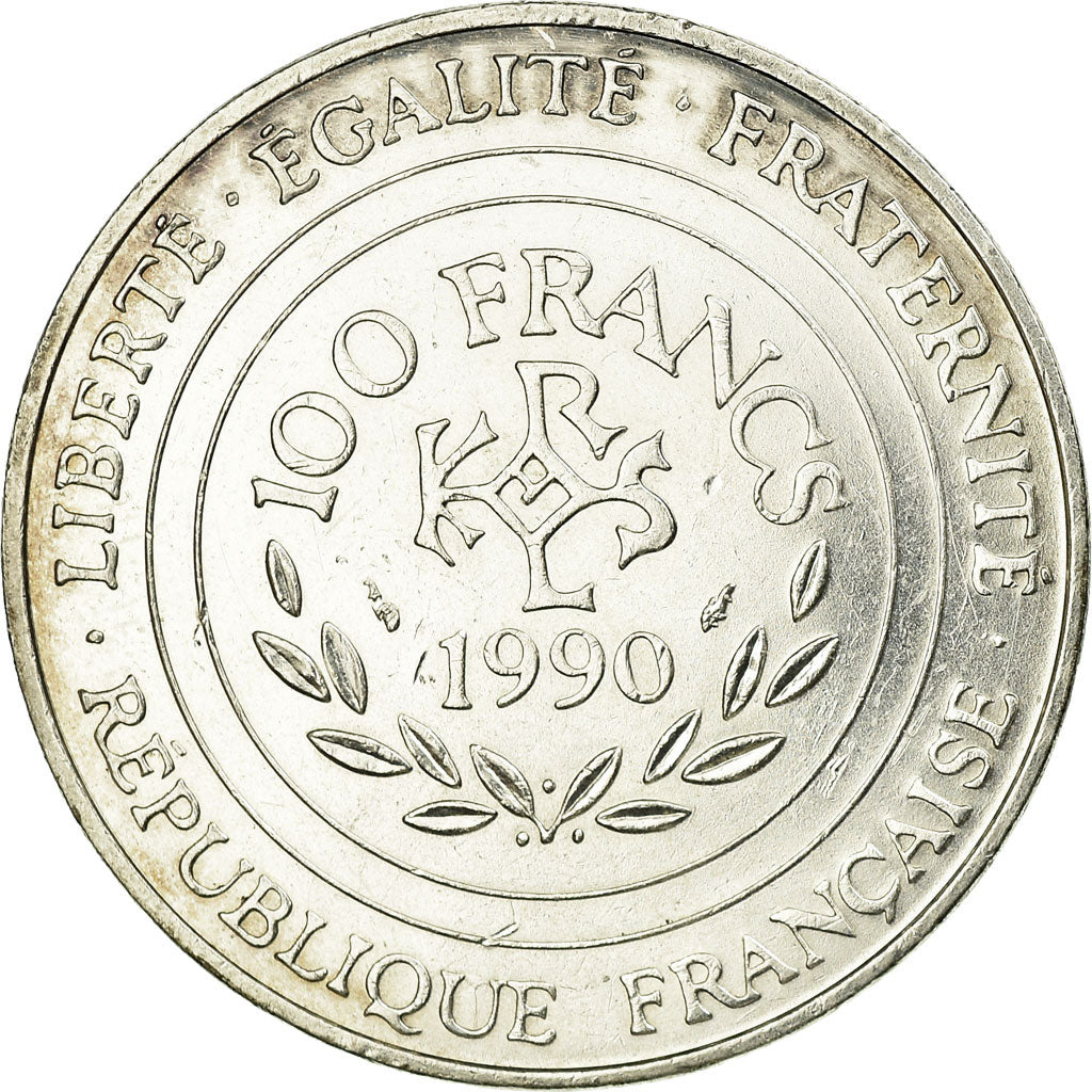 Moneta, Francia, Charlemagne, 100 Francs, 1990, SPL-, Argento, KM:982