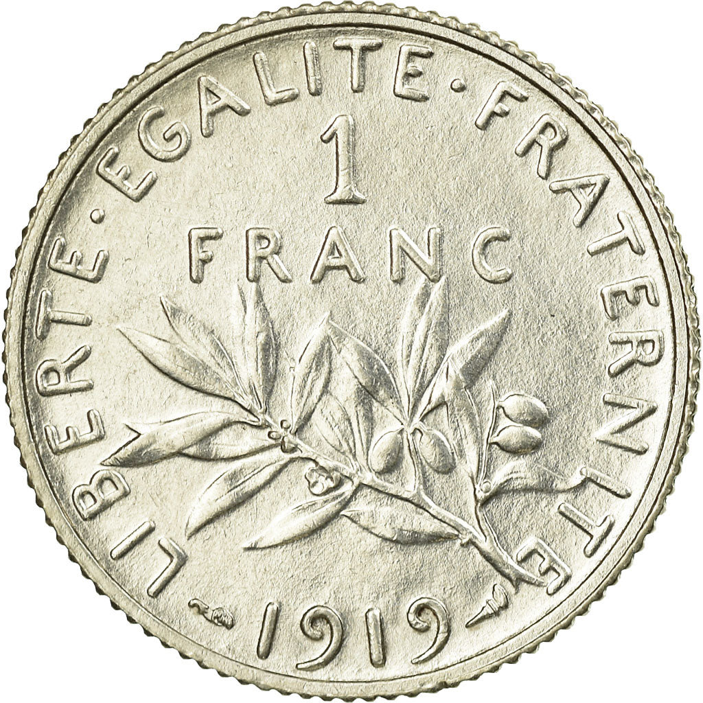 Coin, France, Semeuse, Franc, 1919, Paris, AU(55-58), Silver, KM:844.1