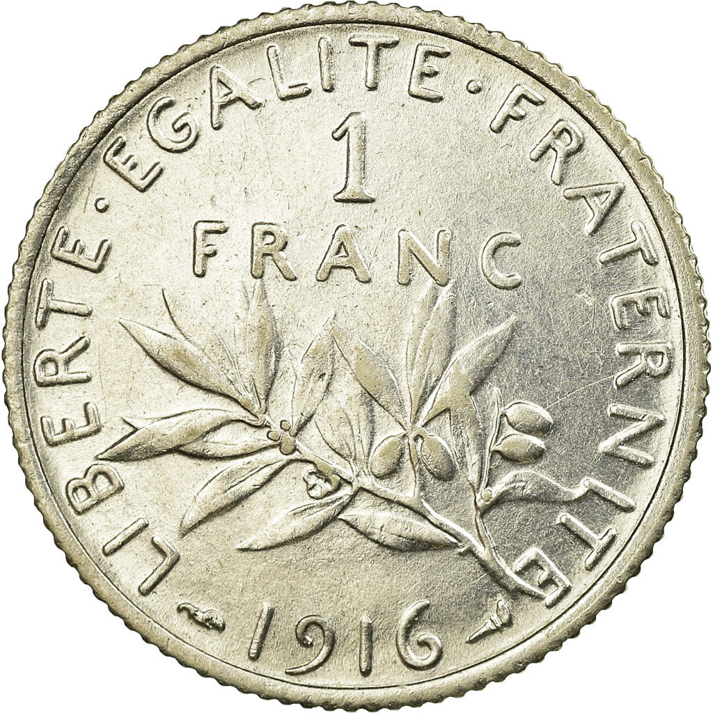 Coin, France, Semeuse, Franc, 1916, Paris, AU(55-58), Silver, KM:844.1
