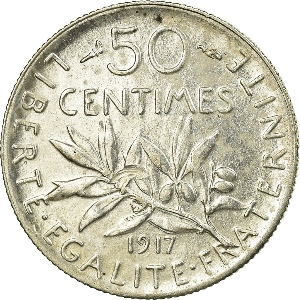 Monnaie, France, Semeuse, 50 Centimes, 1917, Paris, SUP, Argent, Gadoury:420