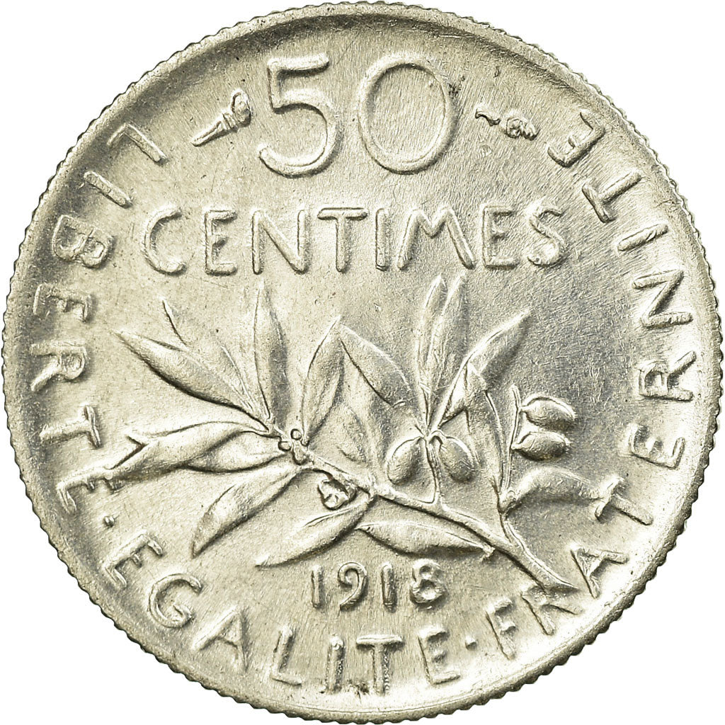 Monnaie, France, Semeuse, 50 Centimes, 1918, Paris, SUP, Argent, Gadoury:420