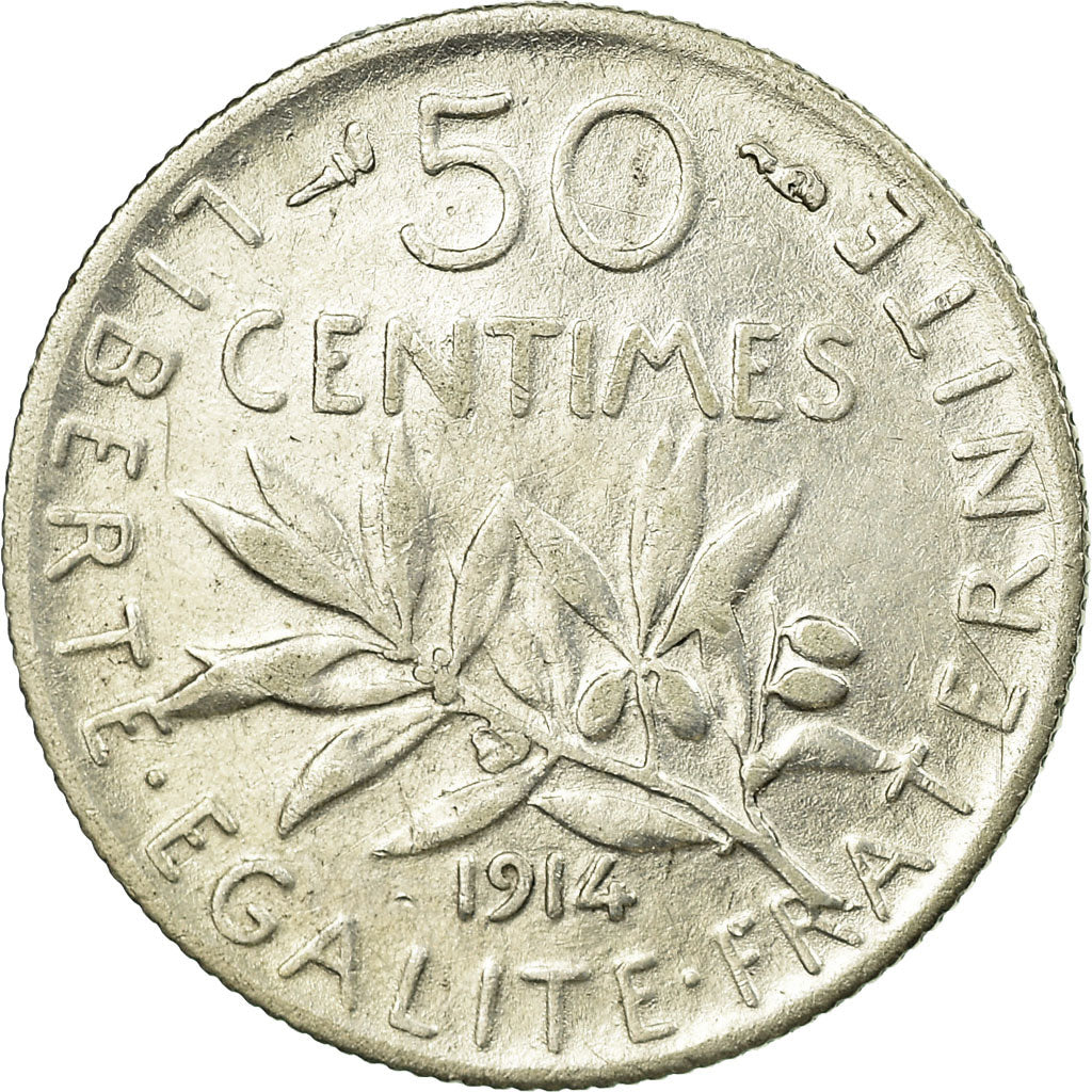 Coin, France, Semeuse, 50 Centimes, 1914, Paris, AU(55-58), Silver, KM:854