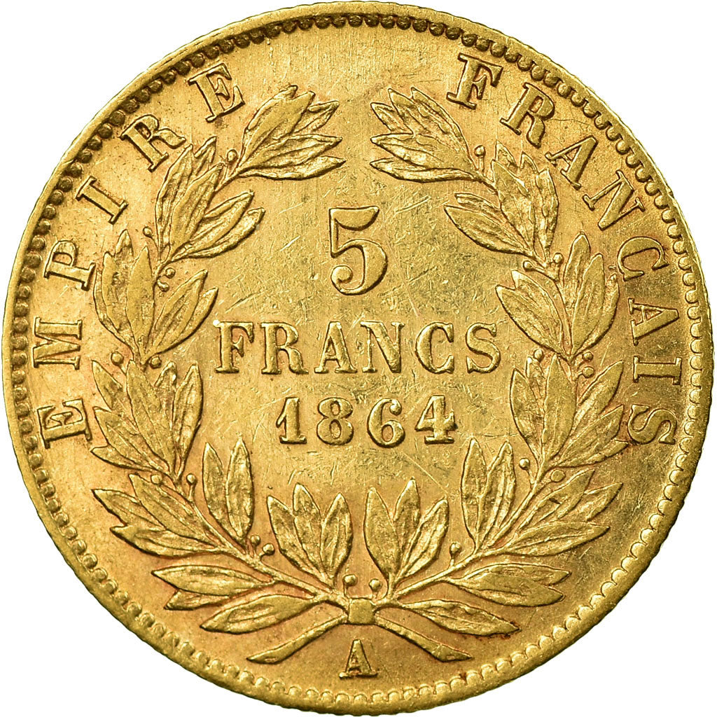 Moneta, Francia, Napoleon III, 5 Francs, 1864, Paris, BB+, Oro, KM 803.1