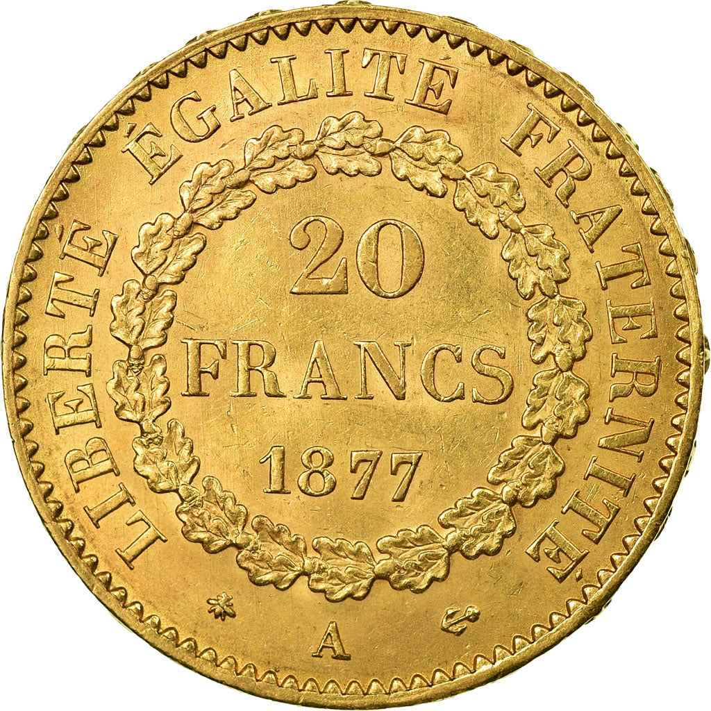 Moneta, Francja, Génie, 20 Francs, 1877, Paris, AU(50-53), Złoto, KM:825