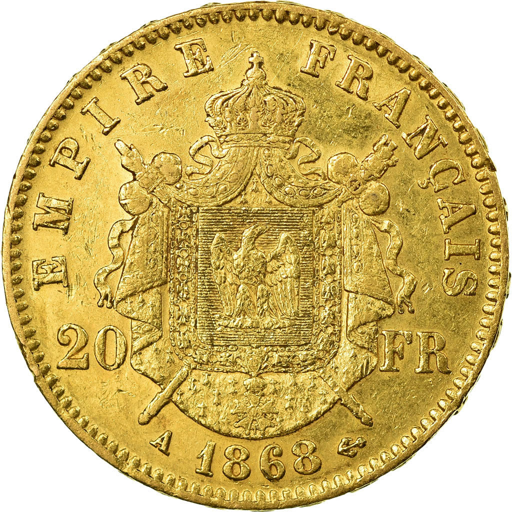 Munten, Frankrijk, Napoleon III, 20 Francs, 1868, Paris, ZF+, Goud, KM 801.1
