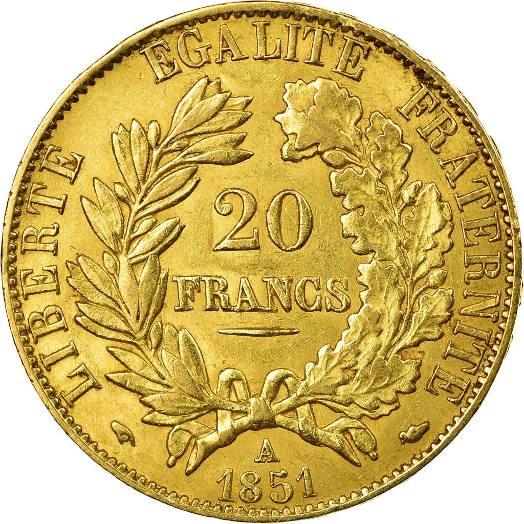 Moneta, Francia, Cérès, 20 Francs, 1851, Paris, BB+, Oro, KM:762, Gadoury:1059