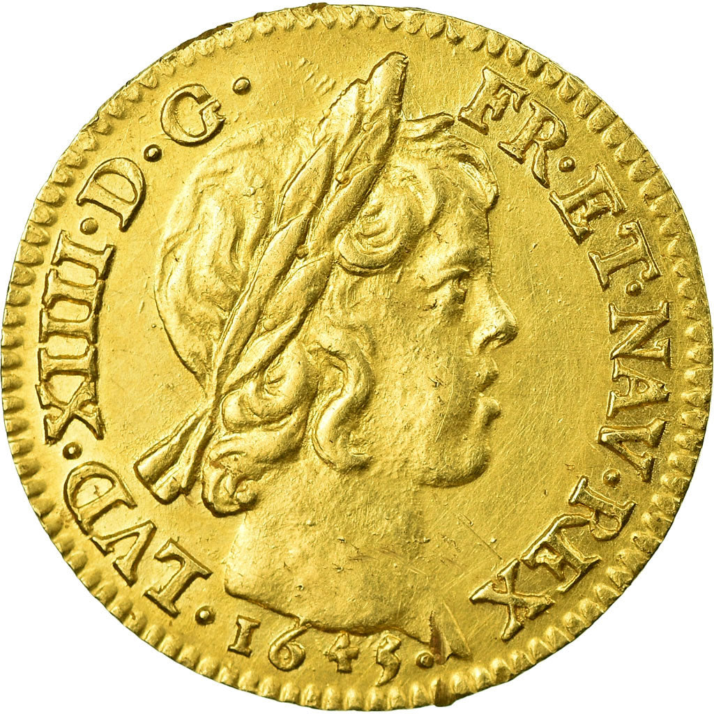 Moneta, Francia, Louis XIV, 1/2 Louis d'or à la mèche courte, 1645, Paris, BB+