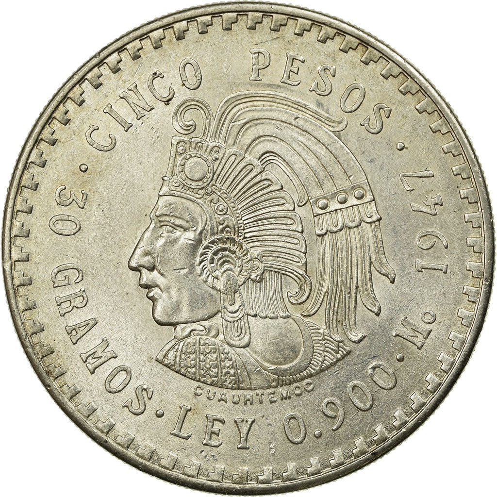 Moneda, México, 5 Pesos, 1947, Mexico City, EBC, Plata, KM:465