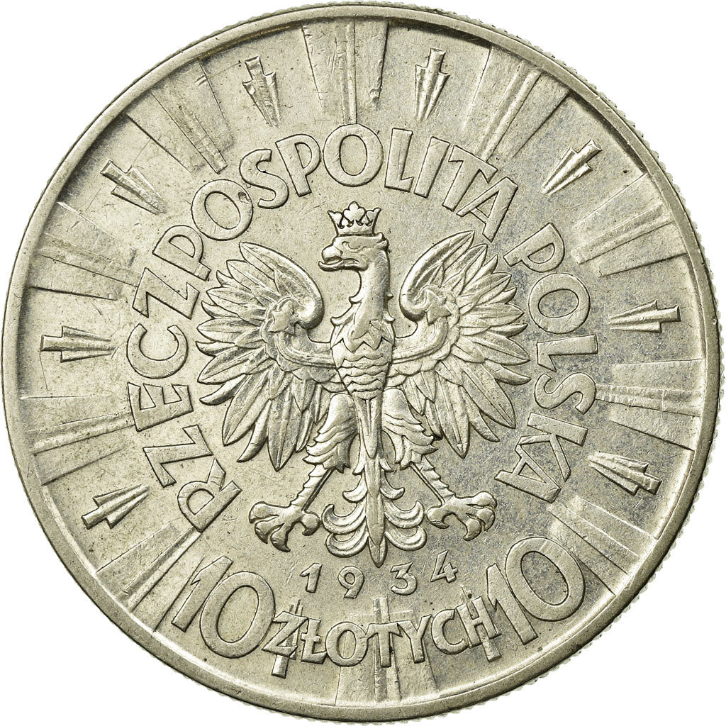 Coin, Poland, 10 Zlotych, 1934, Warsaw, AU(50-53), Silver, KM:29
