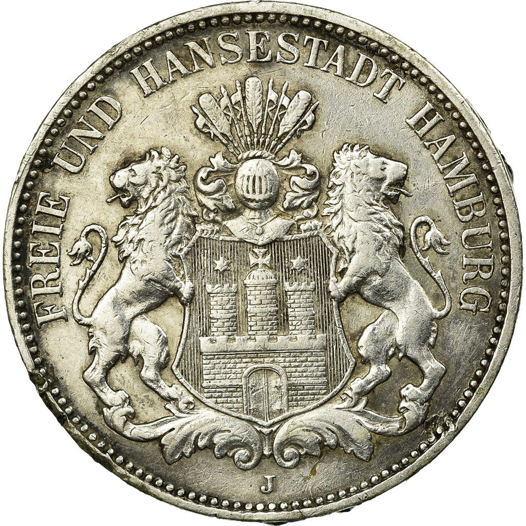 Coin, German States, HAMBURG, 3 Mark, 1908, Hamburg, VF(30-35), Silver, KM:620