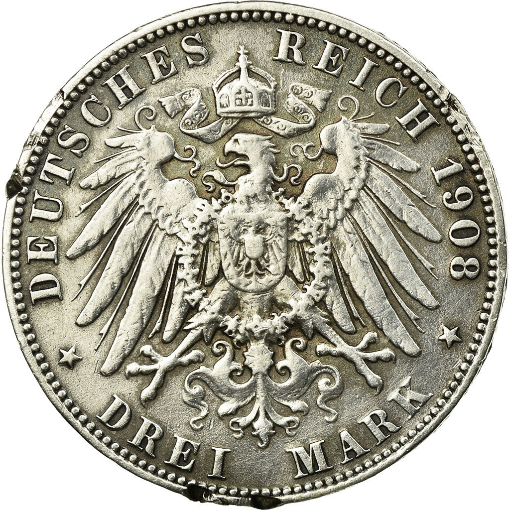 Coin, German States, HAMBURG, 3 Mark, 1908, Hamburg, VF(30-35), Silver, KM:620
