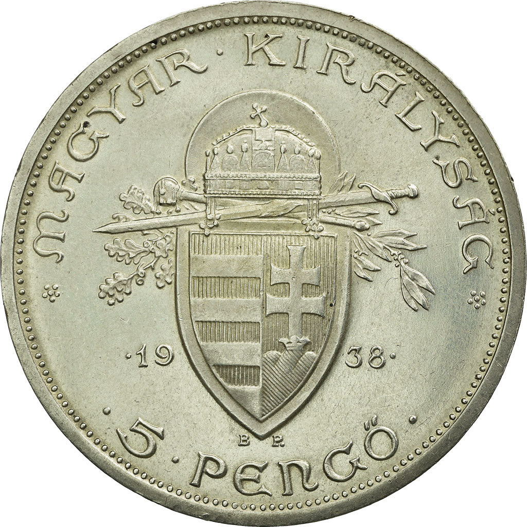 Coin, Hungary, 5 Pengö, 1938, AU(55-58), Silver, KM:516