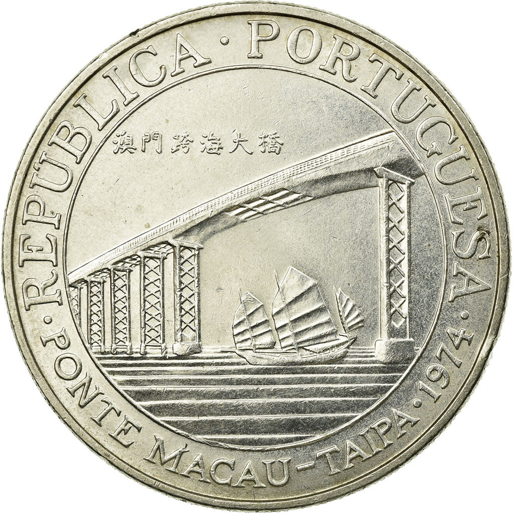 Coin, Macau, 20 Patacas, 1974, AU(55-58), Silver, KM:8