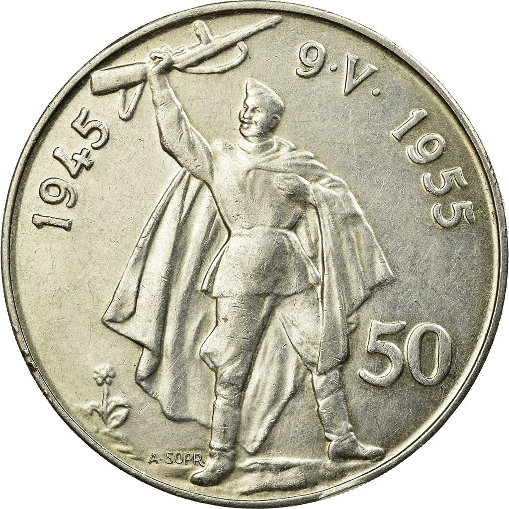 Münze, Tschechoslowakei, 50 Korun, 1955, VZ, Silber, KM:44